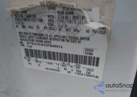 2013 Ford F-150 Xl z USA, uszkodzony, nr VIN 1FTEX1EM1DFB45912